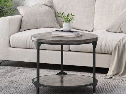 Coffee Table With Wood Patterned Tabletop And Iron Frame - Gray