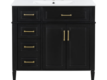 Bathroom Vanity With Sink, 4 Drawers, 2 Doors
