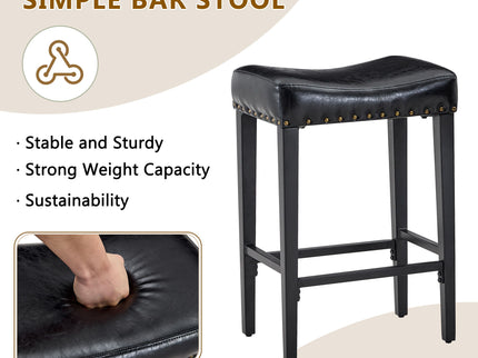 Bar Stool With Brass Nailhead Trim (Set of 2) - Black