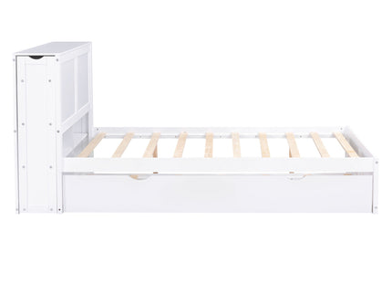 Storage Platform Bed With Pull Out Shelves And Trundle