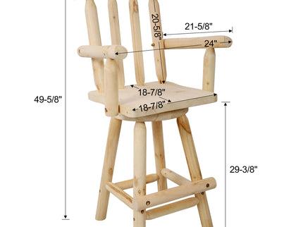 Rustic Bar Stool, Fir Wood Construction, Wide Armrest