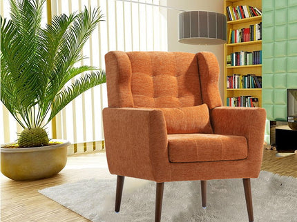 Modern Accent Chair, Arm Chairs For Living Room, Upholstered Mordern Armchair, Comfy Soft Padded Lounge Chair In Small Space, Bedroom, With Pillow, Solid Wood Leg