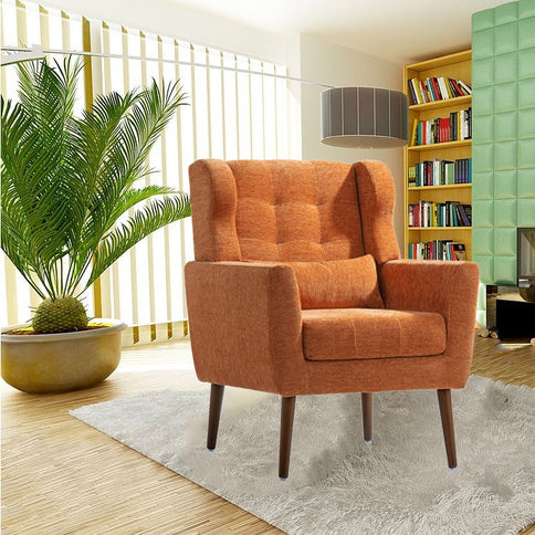 Modern Accent Chair, Arm Chairs For Living Room, Upholstered Mordern Armchair, Comfy Soft Padded Lounge Chair In Small Space, Bedroom, With Pillow, Solid Wood Leg