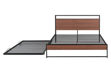 Platform Bed Frame With Trundle, USB Ports And Slat Support, No Box Spring Needed