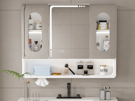 Wall Mounted Bathroom Mirror Cabinet With LED Lights, Anti Fog & Explosion Proof, Touch Control Medicine Cabinet, 3 Color Lighting - White