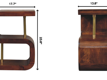 S Curve Brass Bedside Table - Dark Brown