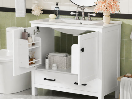 Bathroom Vanity With Sink, Soft Close Doors, Double Shelves & Divided Drawer