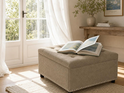 Square Tufted Storage Ottoman With Nailhead Trim