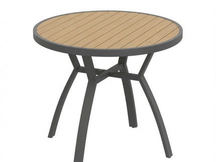 Outdoor Round Patio Table With Slatted Top - Gray