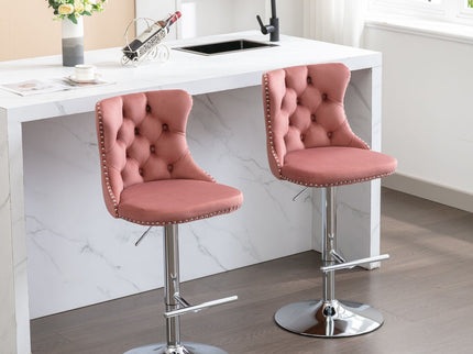 Swivel Barstools Adjusatble Seat Height From 25-33", Modern Upholstered Base Bar Stools With Backs Comfortable Tufted For Home Pub And Kitchen Island (Set of 2)