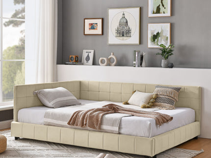 Mid-Century Storage Upholstered Tufted Bed Frame With Backrest And Armrests