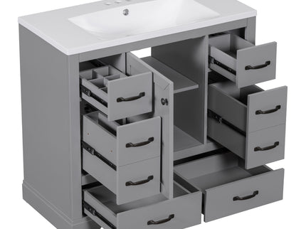Modern Bathroom Vanity With Sink, 6 Drawers, Adjustable Shelf