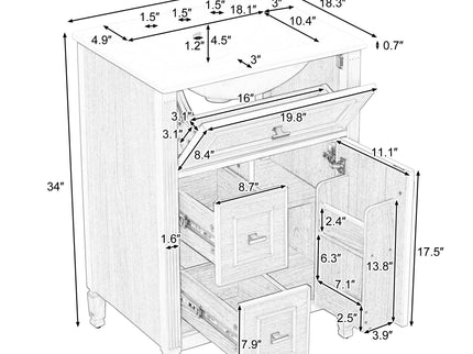 Bathroom Vanity With Sink, Flip Drawer, 2 Drawers, Adjustable Shelf