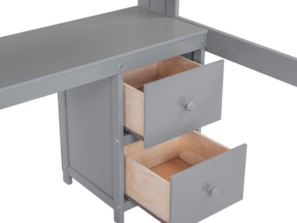 Loft Bed With Desk, Cabinets, Drawers, Charging Station And Bedside Tray