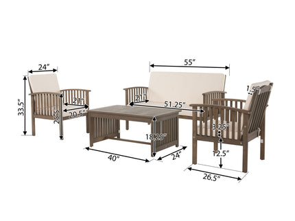 4 Piece Set Outdoor Chat Set With Water Resistant Cushions