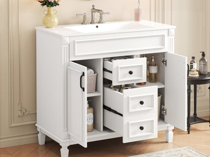 Bathroom Vanity With Top Sink, Basin On Cabinet With 2 Soft Closing Doors And 2 Drawers