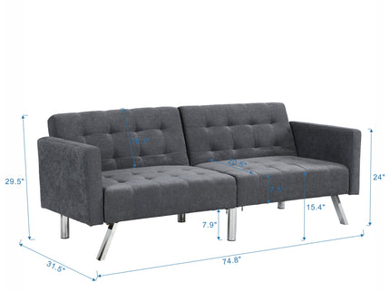 Futon Sofa Bed Convertible Folding Lounge Couch, Armrests