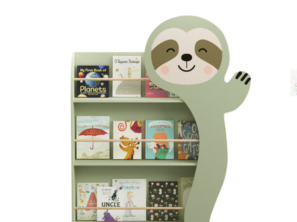 Sloth Bookshelf, Front Facing Toddler Book Display Rack With 3 Tiers, Cute Animal Design - Sage Green