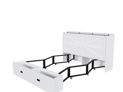 Full Murphy Bed With Storage Drawers, Charging Station, Foldable Panels, And Silent Swivel Wheels
