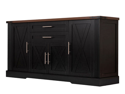 Barn Door Storage Cabinet With 2 Drawers & Door Rack, Adjustable Shelves