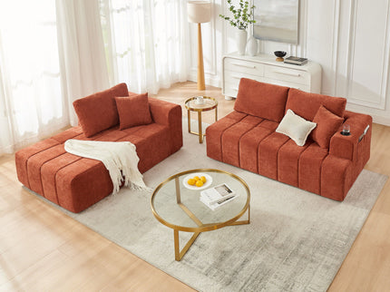 L - Shaped Sectional Sofa With Cup Holders & Side Pockets