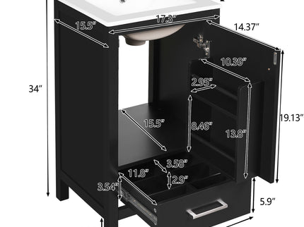 Bathroom Vanity With Ceramic Sink, Soft Close Drawers, Door Organizer, Divider Drawer, Adjustable Foot Pads