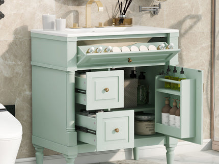 Modern Bathroom Vanity With Sink, Freestanding Cabinet With Flip Drawer & Adjustable Shelf