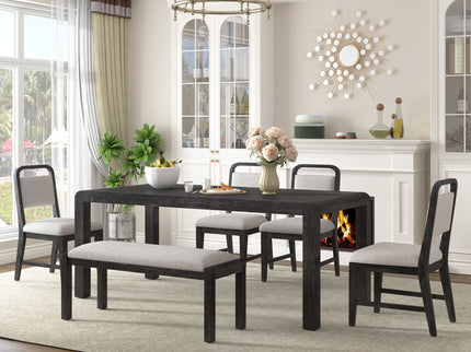 Extendable Dining Table Set With 4 Upholstered Chairs And 1 Bench