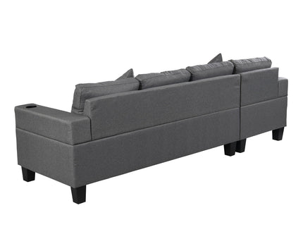 Modern Sectional Sofa Set With L Shape Chaise Lounge, Cup Holder, 4 Seat - Gray