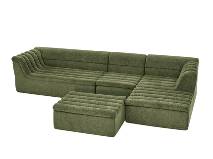 U-Shaped Modular Sectional Sofa With Chaise And Movable Ottoman With Wave-Shaped Armrest
