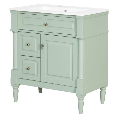 Modern Bathroom Vanity With Sink, Freestanding Cabinet With Flip Drawer & Adjustable Shelf