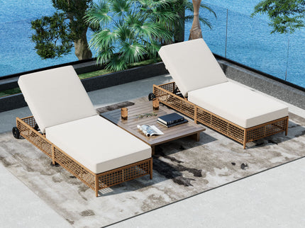 Outdoor Lounge Chair With 5 Position Backrest With Cushion And Wheels