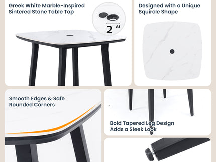 5 Pieces Outdoor Patio Bar Set, Rounded Square Sintered Stone Table & 4 Swivel Bar Chairs