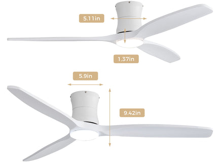 52" Ceiling Fan With Light, Dimmable DC Reversible Motor, 3 Blades
