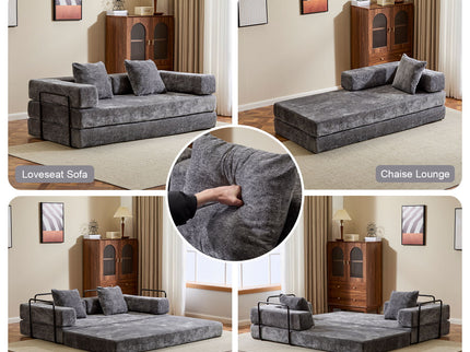 Convertible Floor Sofa Bed With Pillow Back Support Armrest