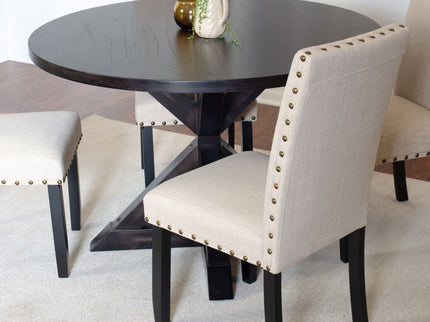 Mytzi - 5 Piece Dining Set, Cross-Buck Dining Table With 4 Stylish Chairs - Black / Beige