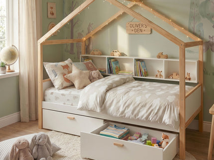 House Bed With Bookshelf Storage