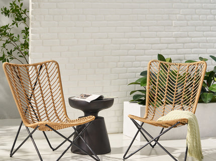 Wicker Chair With Geometric Cross Base, (Set of 2) - Light Brown