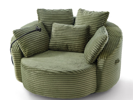 Swivel Accent Barrel Chair With Adjustable Phone Holder, 5 Pillows For Living Room