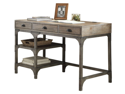 Gorden - Weathered Antique Metal Writing Desk - Oak