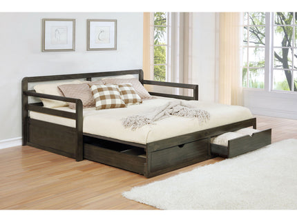 Twin Long 2 Drawer Daybed With Extendable Trundle, Storage Drawers, Fits Standard Mattress - Gray