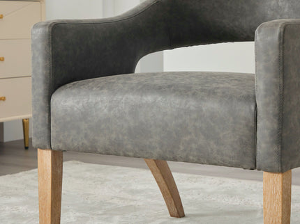 Upholstered Open Back Armchair With Weathered Rubberwood Legs