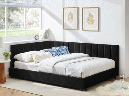 Mid-Century Upholstered Tufted Bed Frame With Backrest And Armrests