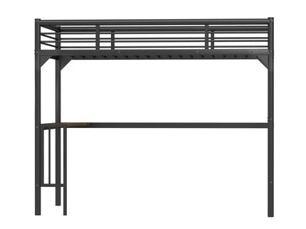 Twin Metal Loft Bed With Desk, Ladder And Guardrails, Bookdesk Under Bed - Black