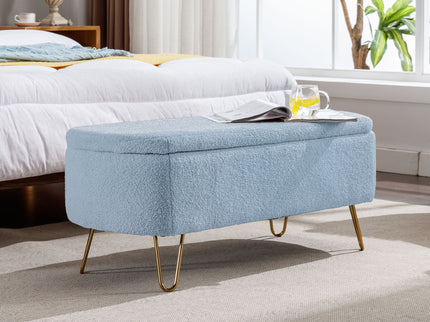 Storage Ottoman Bench For End Of Bed Legs, Modern Camel Faux Fur Entryway Bench Upholstered Padded With Storage For Living Room Bedroom