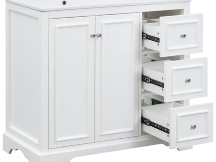 Bathroom Vanity With Sink, Soft-Close Doors, Adjustable U-Shelf, 3 Drawers