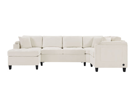 U Shaped Sectional Sofa, Corner Living Room Couch With Built In Cup Holders, Storage, USB Ports