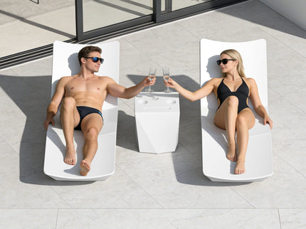 End Table With 2 Cup Holders And 1 Tablet Holder For Outdoor - White