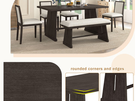 Dining Set With Rectangular Table, 4 Upholstered Chairs & 1 Padded Bench