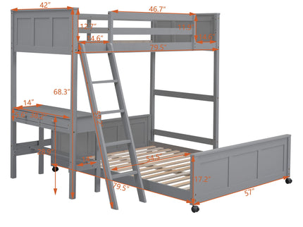 Full Over Full Bunk Bed With Desk